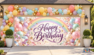 Pastel Rainbow Birthday Garage Door Cover