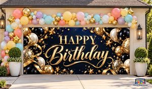 Midnight Gold Birthday Gala Garage Door Cover