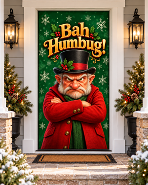 Bah Humbug Grumpy Christmas Front Door Cover