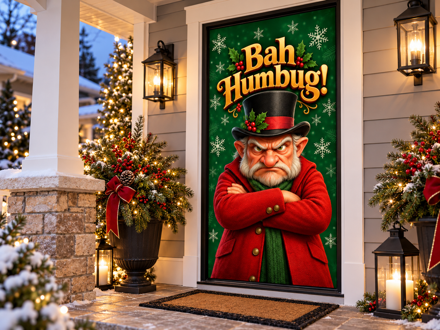 Alternate view of Bah Humbug Grumpy Christmas Front Door Cover