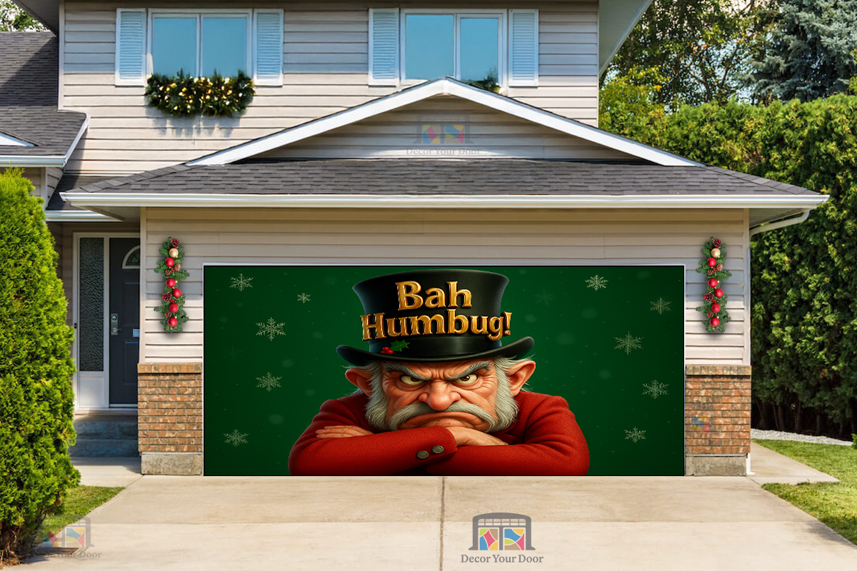 Bah Humbug Grumpy Christmas Garage Door Cover
