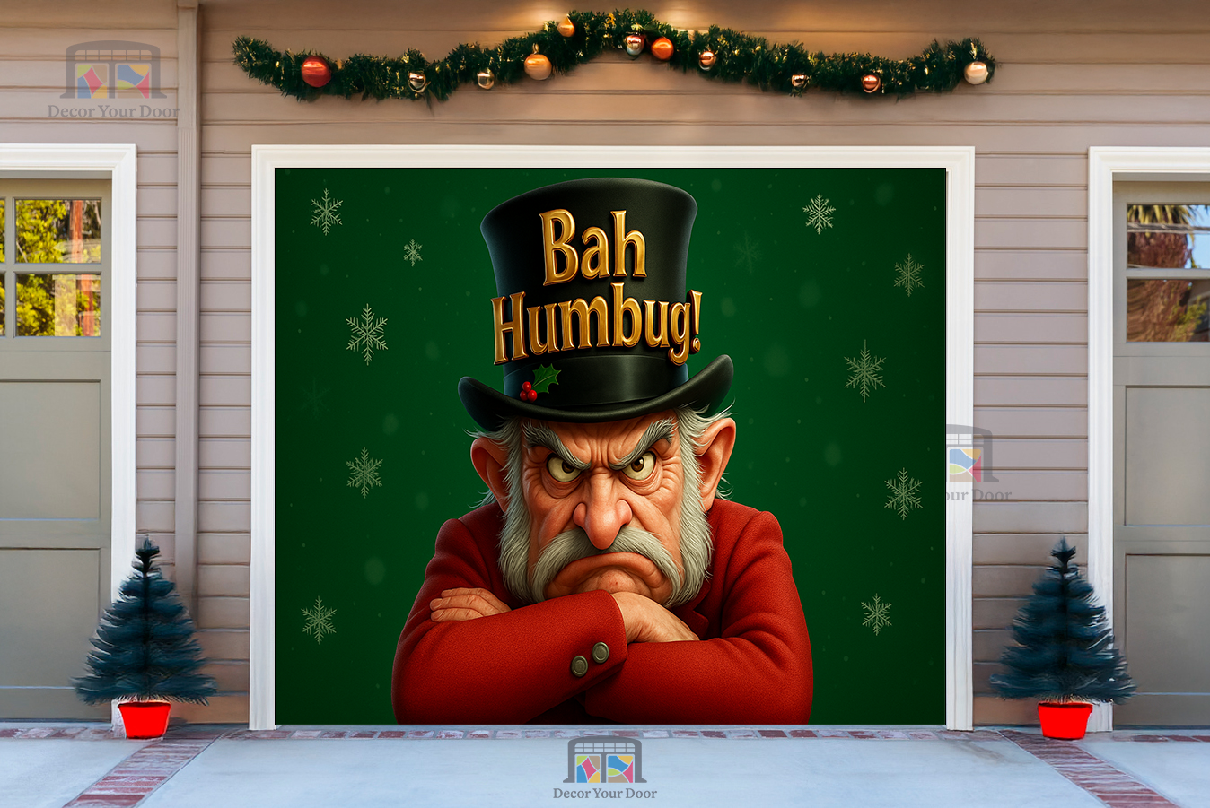 Bah Humbug Grumpy Christmas Garage Door Cover