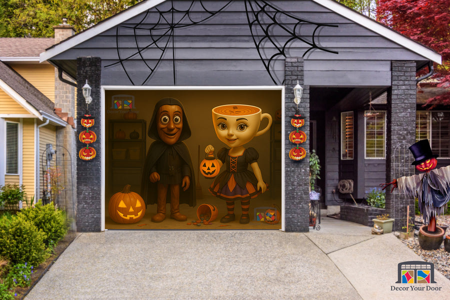 Cubierta para puerta de garaje de Halloween de Balerina Capuchina y Thung Sahur