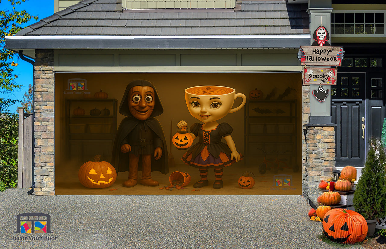 Balerina Capuchina & Thung Sahur's Halloween Garage Door Cover