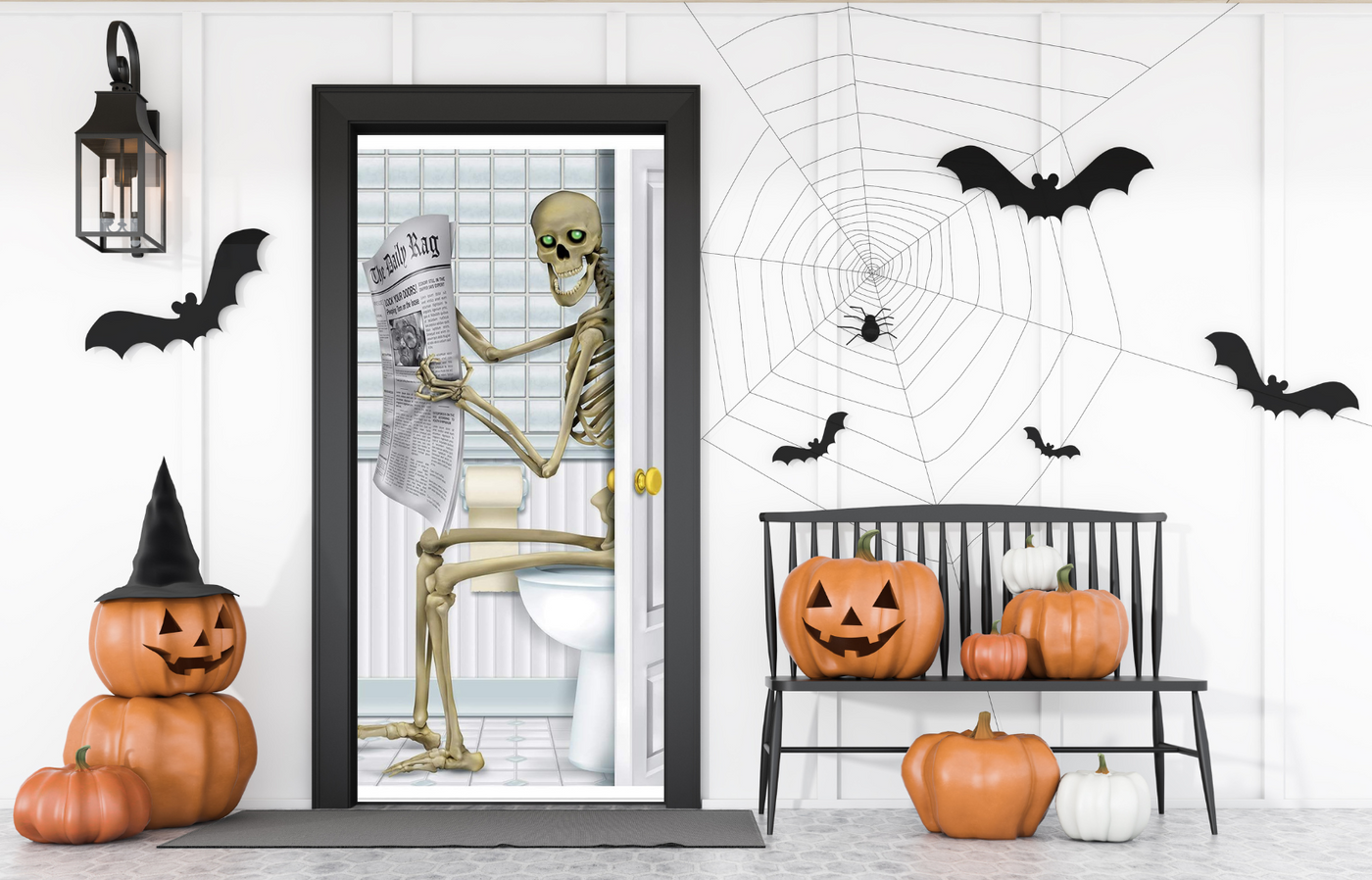 Skeleton In The Restroom Front Door Cover