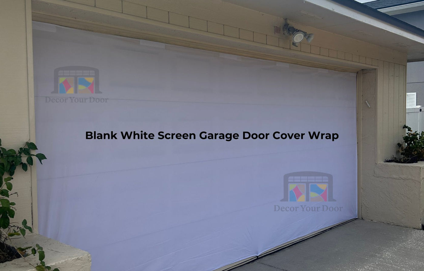 White Blank Backdrop Garage Door Wrap Screen Cover For Outdoor Movie