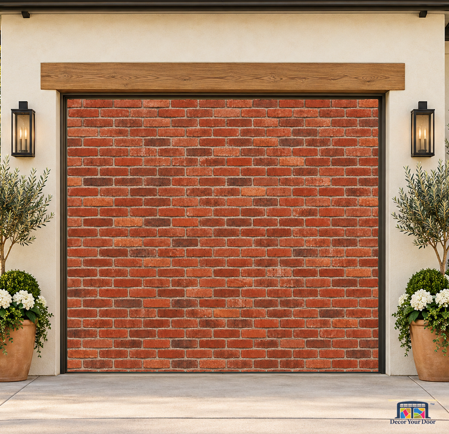 Red Brick Wall garage door cover — one-car garage Front