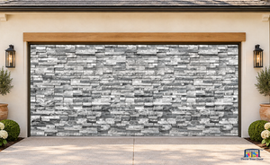 Modern Gray Stone Wall Garage Door Cover