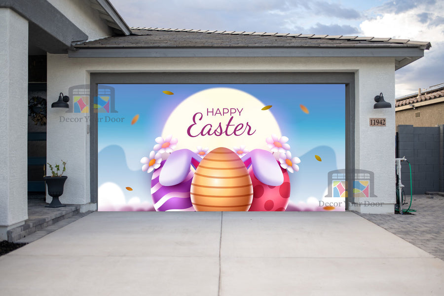 Cubierta para puerta de garaje con orejas de conejo y diseño de Pascua