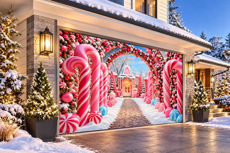 Alternate view of Candy Cane Christmas Entrance Garage Door Cover Banner Decoration - Decor Your Door