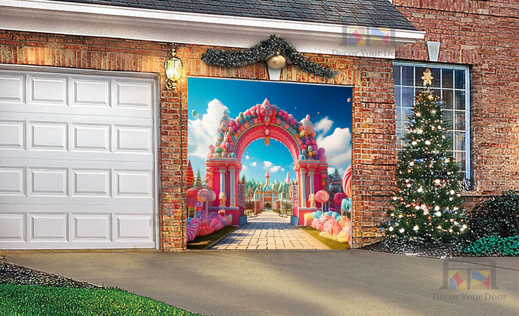 Candy Wonderland Paradise Garage Door Cover Banner Decoration - Decor Your Door