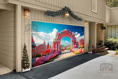 Candy Wonderland Paradise Garage Door Cover Banner Decoration - Decor Your Door