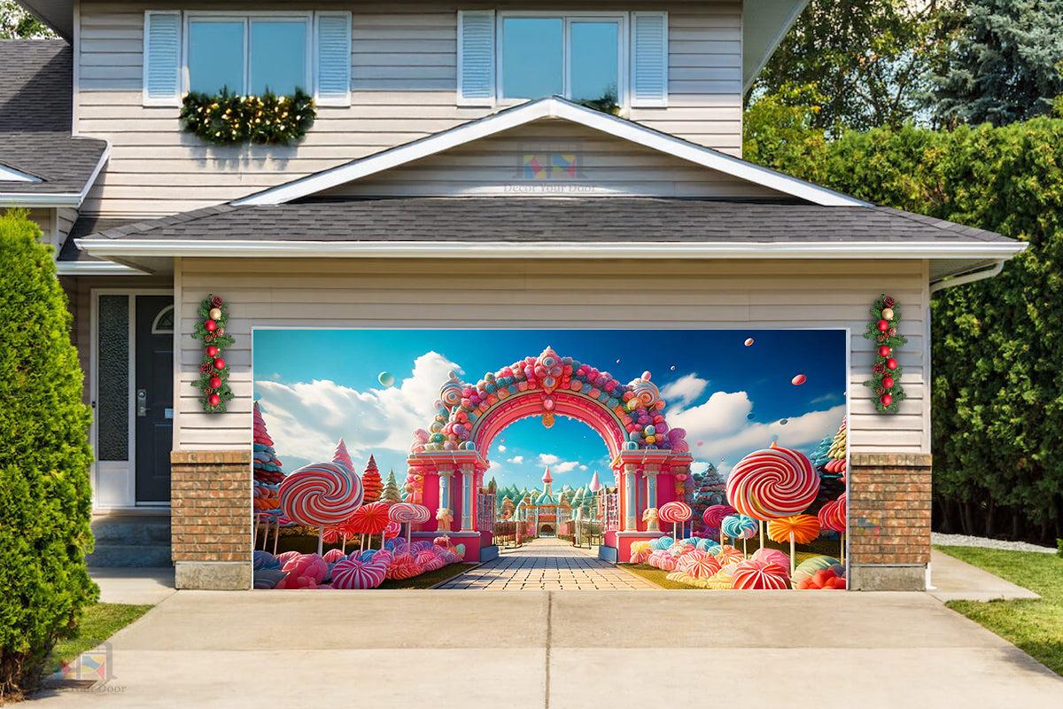 Candy Wonderland Paradise Garage Door Cover Banner Decoration - Decor Your Door