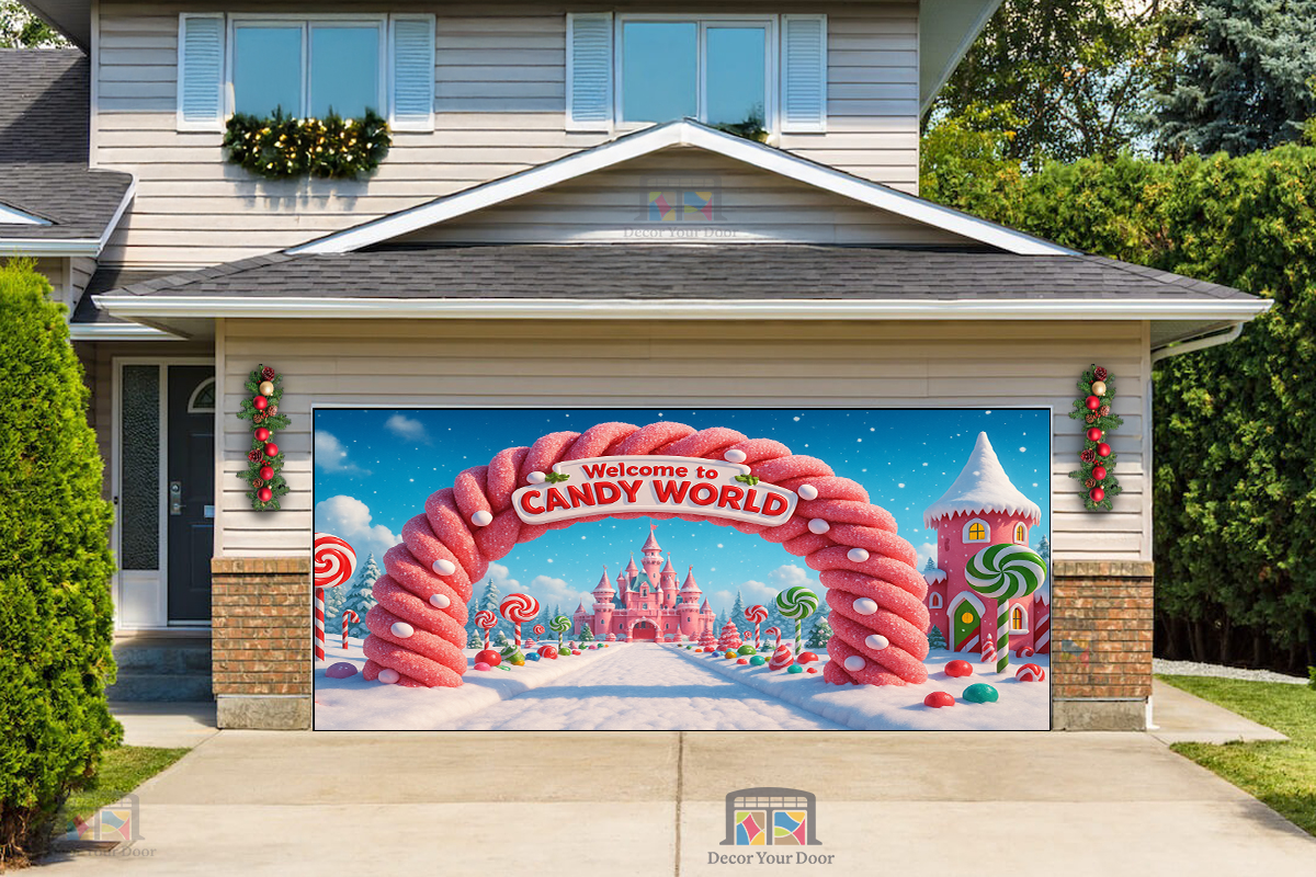 Mundo de Dulces Maravillas – Cubierta Navideña para Puerta de Garaje