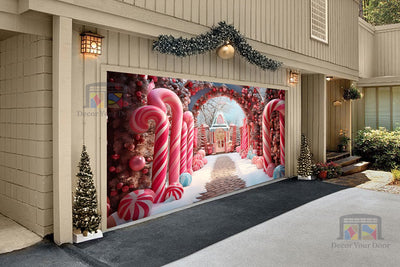 Candy Cane Christmas Entrance Garage Door Cover Banner Decoration - Decor Your Door