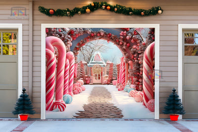 Candy Cane Christmas Entrance Garage Door Cover Banner Decoration - Decor Your Door