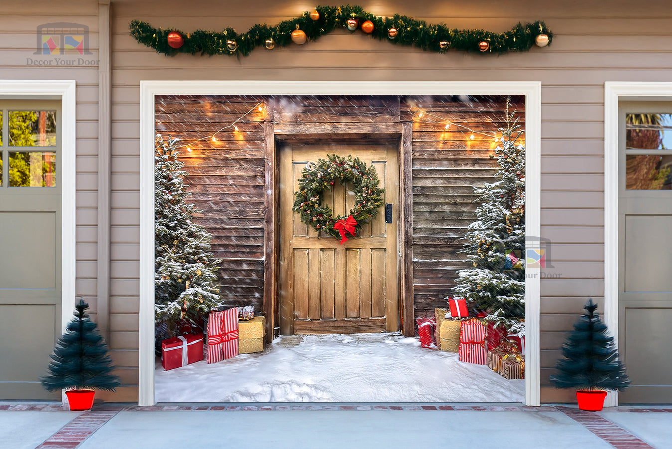 Charming Holiday Entrance Garage Door Cover Banner Decoration - Decor Your Door