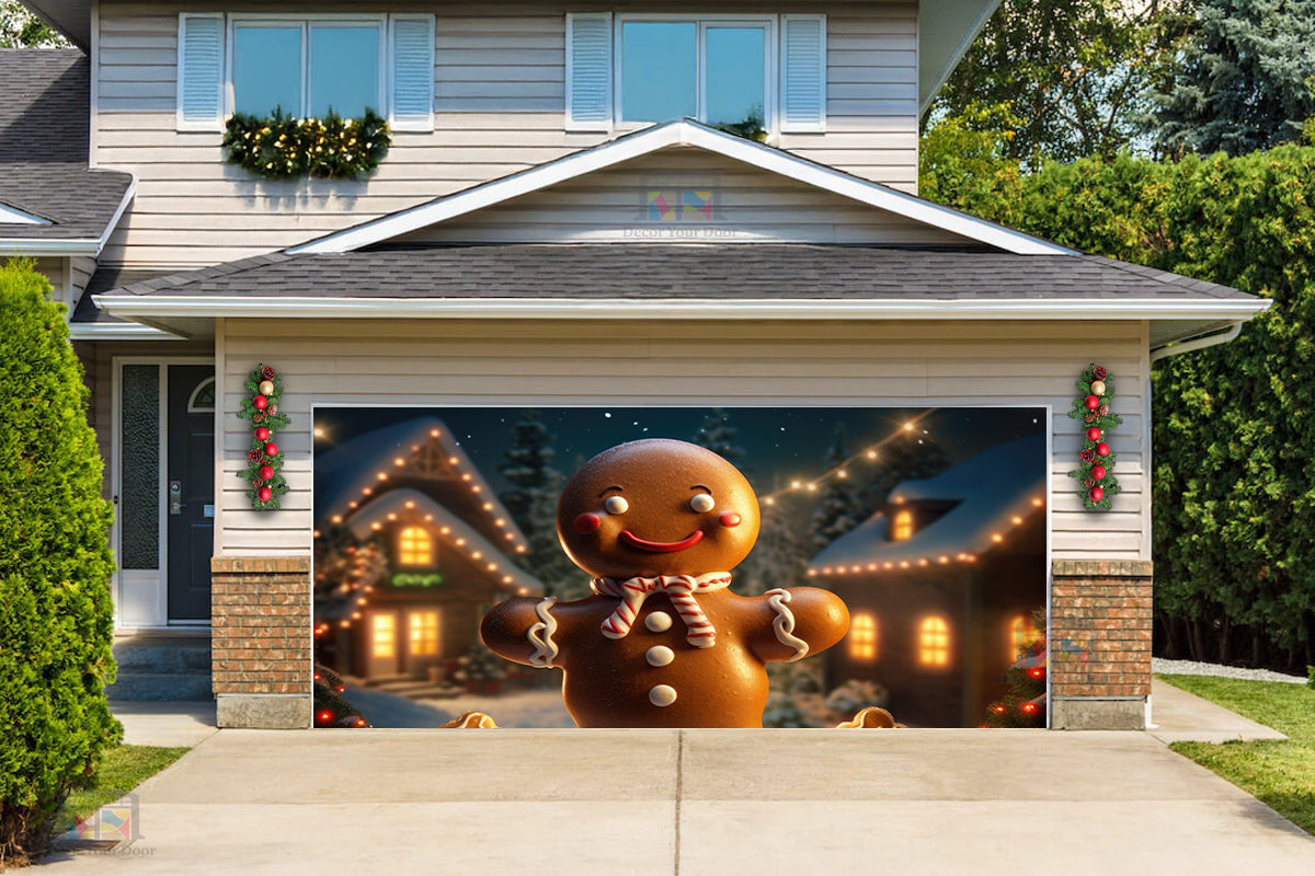 Cheerful Gingerbread Giant Garage Door Cover Banner Decoration - Decor Your Door