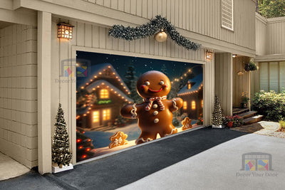 Cheerful Gingerbread Giant Garage Door Cover Banner Decoration - Decor Your Door