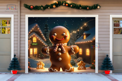 Cheerful Gingerbread Giant Garage Door Cover Banner Decoration - Decor Your Door