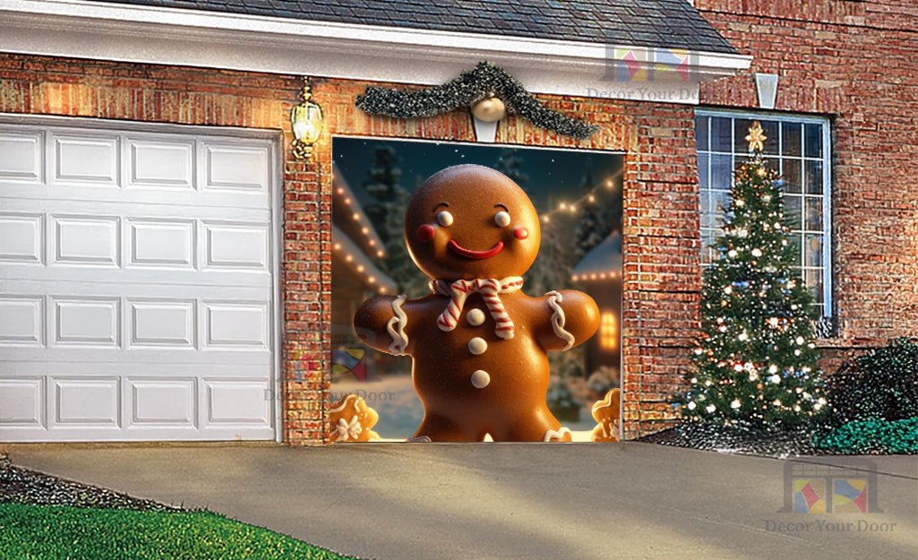 Cheerful Gingerbread Giant Garage Door Cover Banner Decoration - Decor Your Door