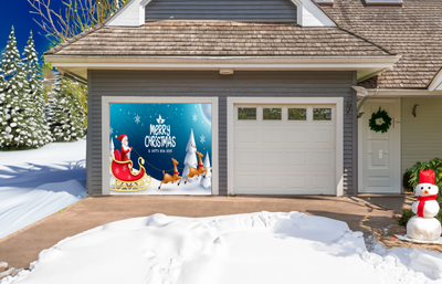 Christmas Eve Greeting Santa Claus and Reindeer Xmas Night Holiday Celebration Garage Door Cover Wrap Christmas Banner
