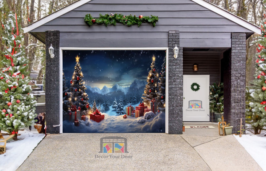 Christmas New Year Holiday Celebration Traditional Family Winter Time Garage Door Wrap Cover Mural Decoration