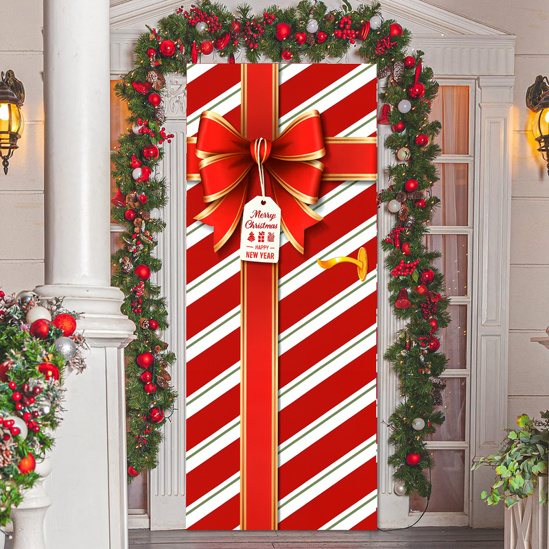 Christmas Present Design Front Door Wrap Cover Holiday Decoration — exterior clearance cover