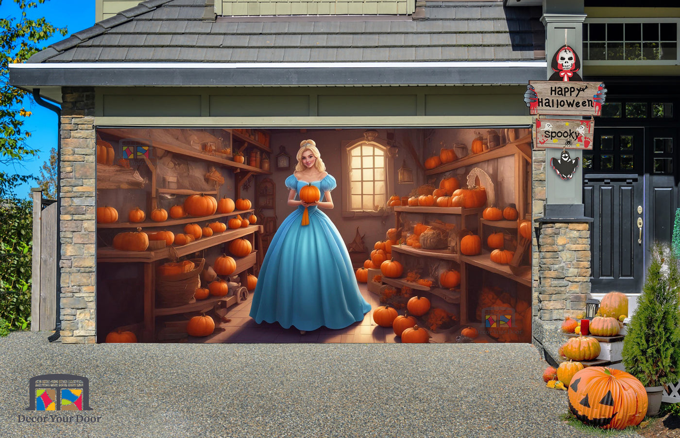 Cinderella in the Garage Enchanted Pumpkin Delight Garage Door Cover Banner Wrap - Decor Your Door