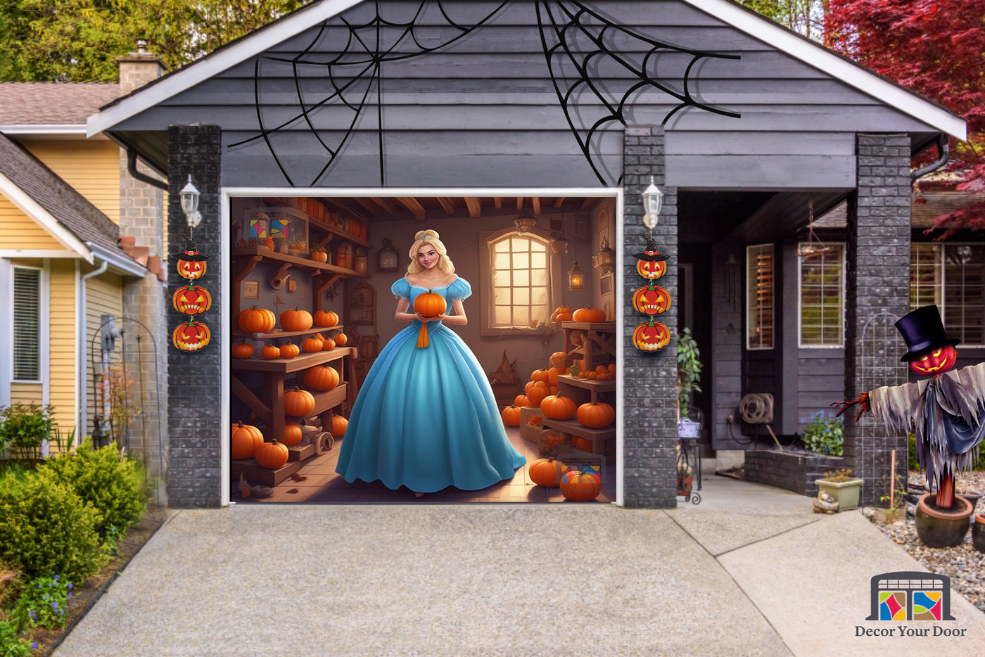 Cinderella in the Garage Enchanted Pumpkin Delight Garage Door Cover Banner Wrap - Decor Your Door