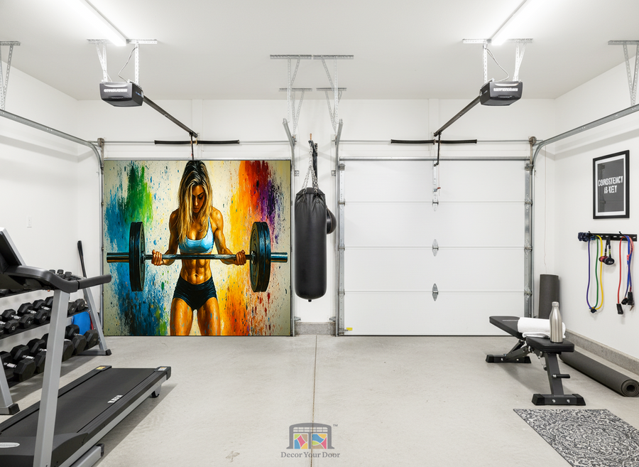 Color Burst Strength – Barbell Power Garage Door Cover
