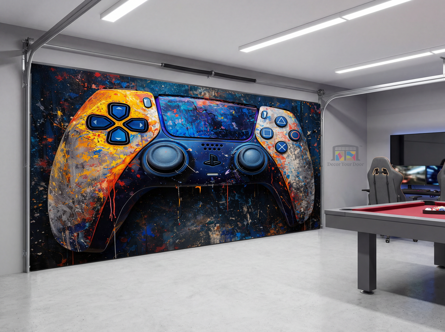 Controller Chaos – Game Room Interior Garage Door Cover