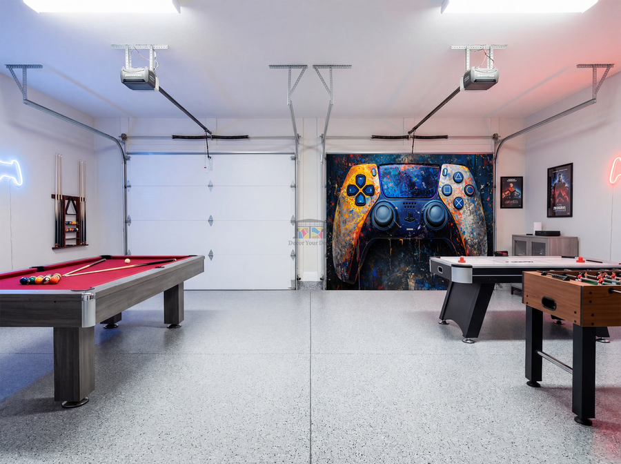 Controller Chaos – Game Room Interior Garage Door Cover