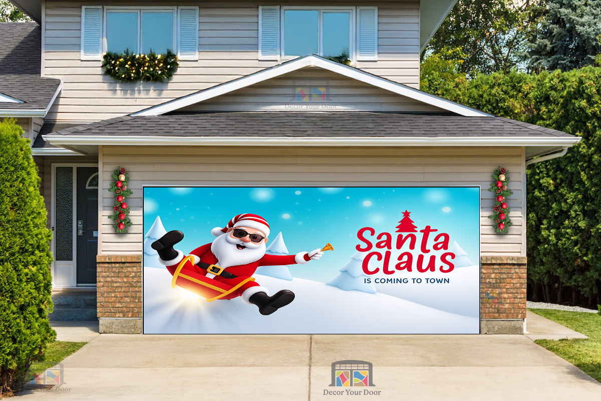 Paseo Navideño de Papá Noel – Cubierta para Puerta de Garaje Navideña