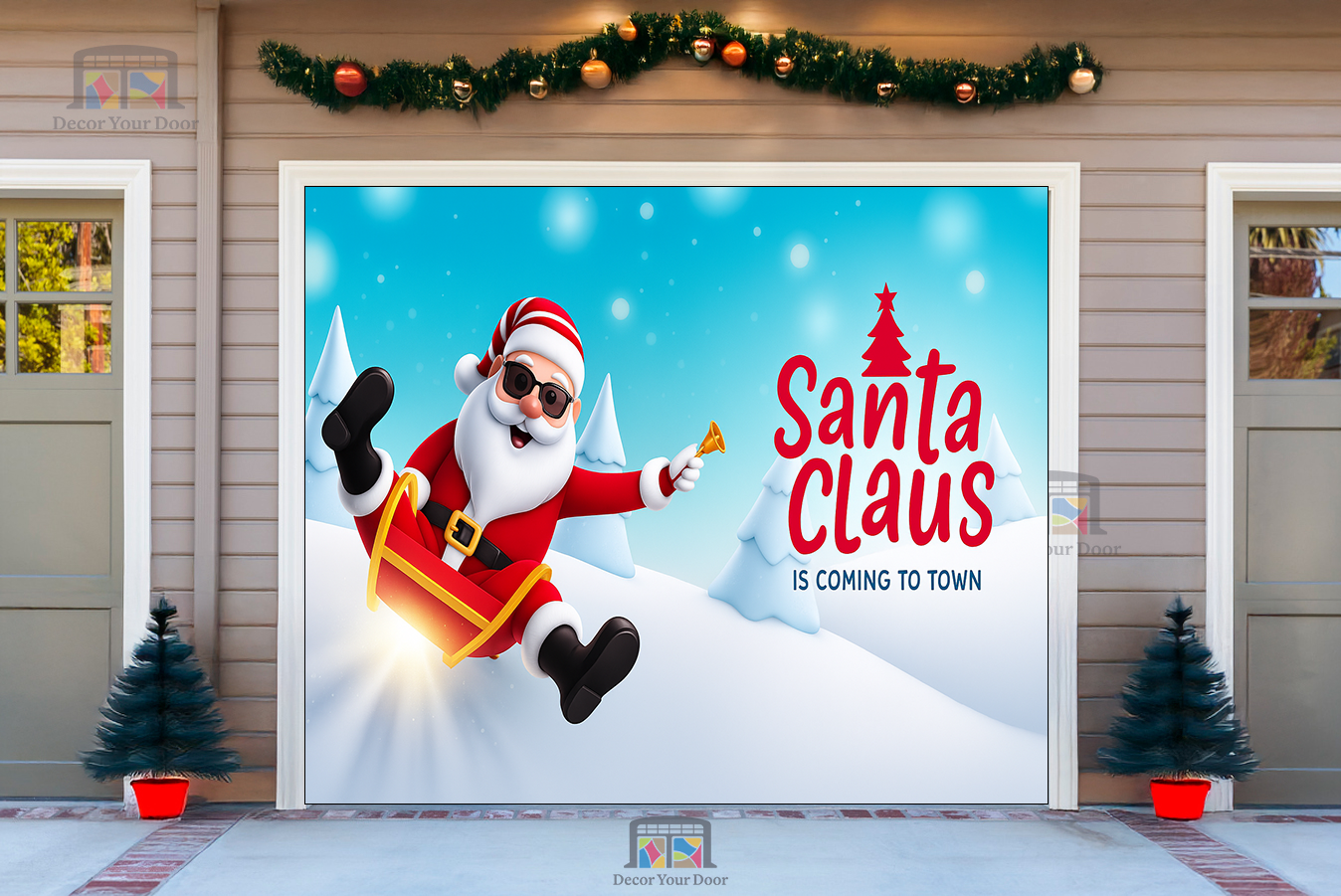 Paseo Navideño de Papá Noel – Cubierta para Puerta de Garaje Navideña