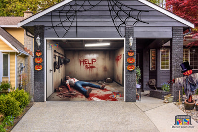 Creepy 3D "Help Me" in Garage Room Garage Door Cover Banner Wrap - Decor Your Door