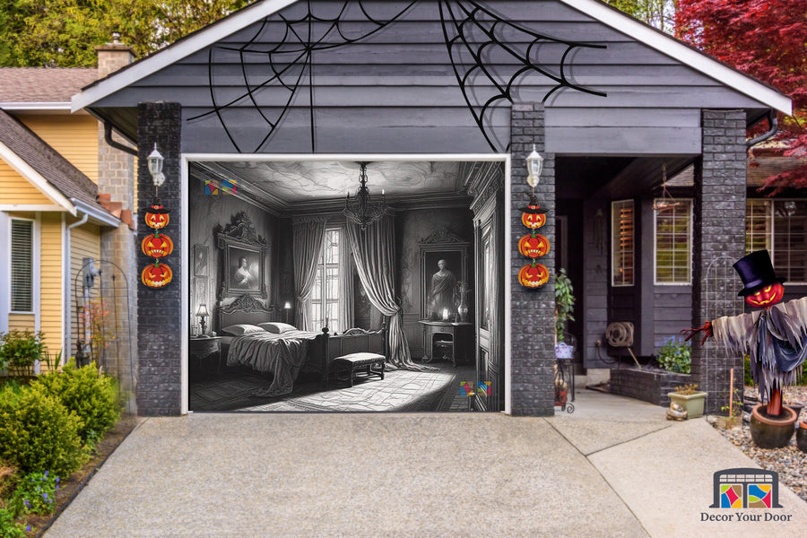 Vinilo decorativo para puerta de garaje con diseño vintage y espeluznante de telarañas - Decora tu puerta
