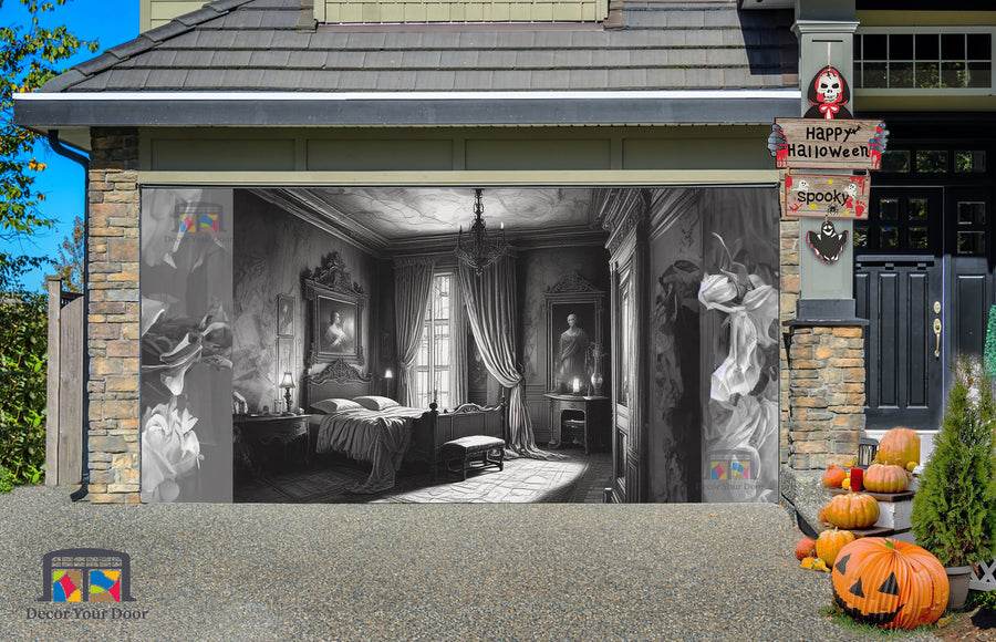 Vinilo decorativo para puerta de garaje con diseño vintage y espeluznante de telarañas - Decora tu puerta