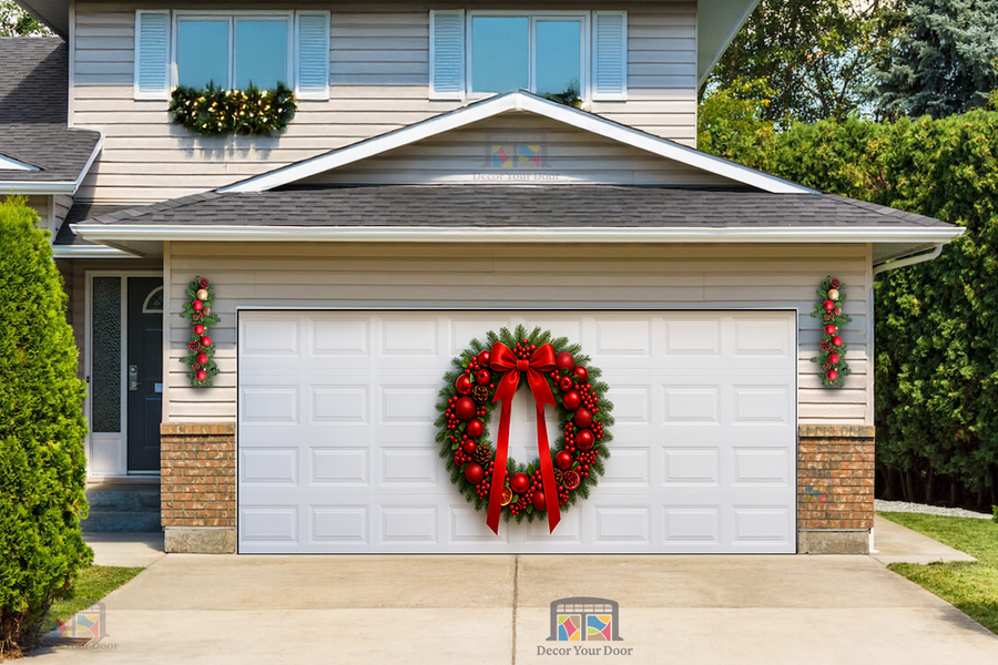 Crimson Harvest Wreath – Christmas Garage Door Cover