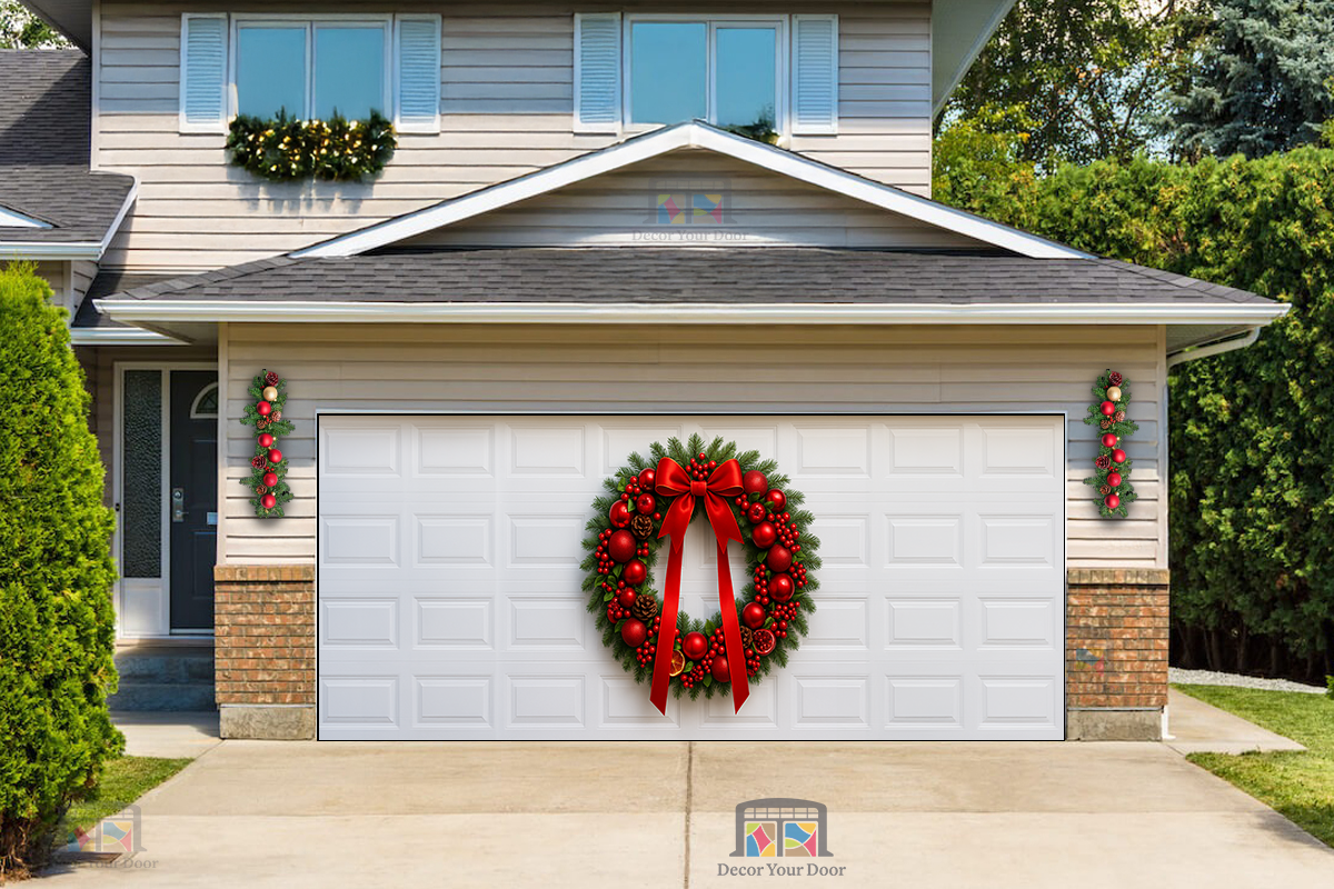 Corona de la Cosecha Carmesí – Cubierta Navideña para Puerta de Garaje