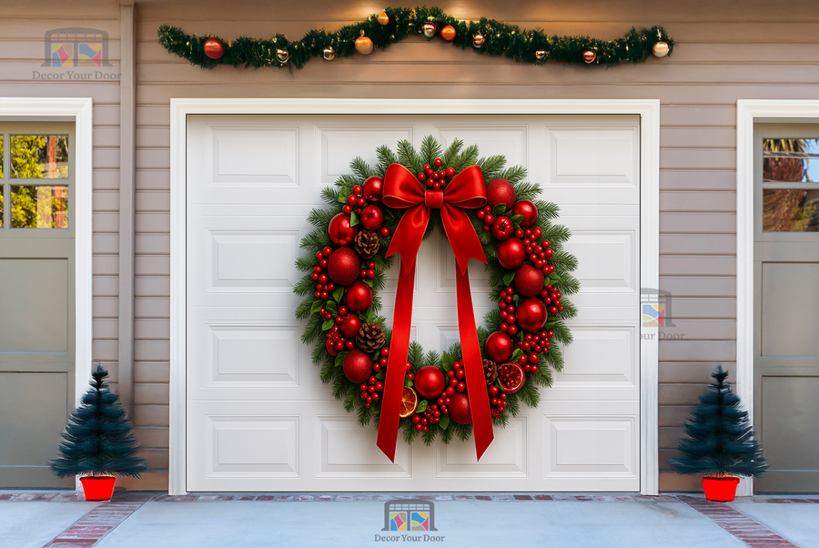 Crimson Harvest Wreath – Christmas Garage Door Cover