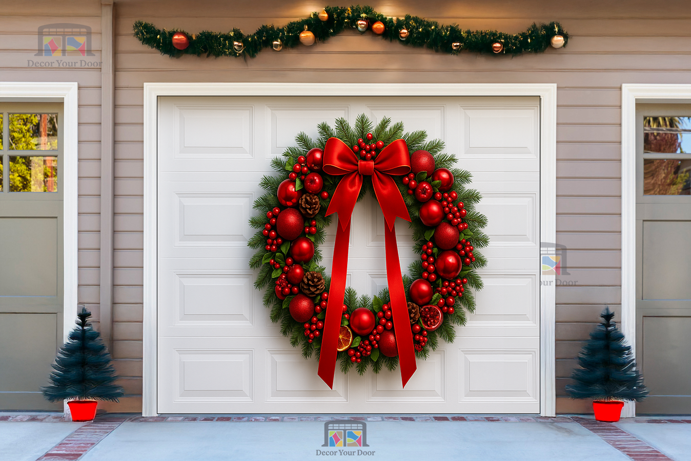 Corona de la Cosecha Carmesí – Cubierta Navideña para Puerta de Garaje