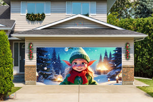 Cute Elves in the Snow Garage Door Cover Banner Decoration - Decor Your Door
