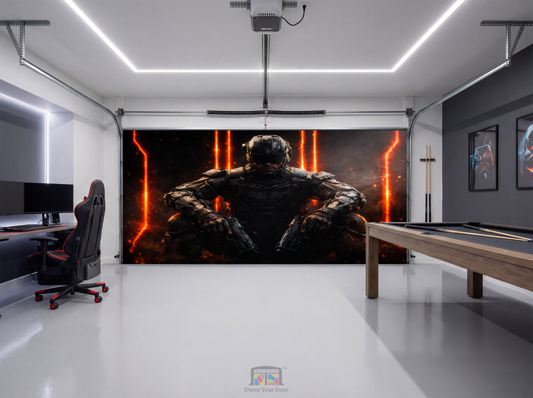 Cyber Sentinel – Game Room Interior Garage Door Cover