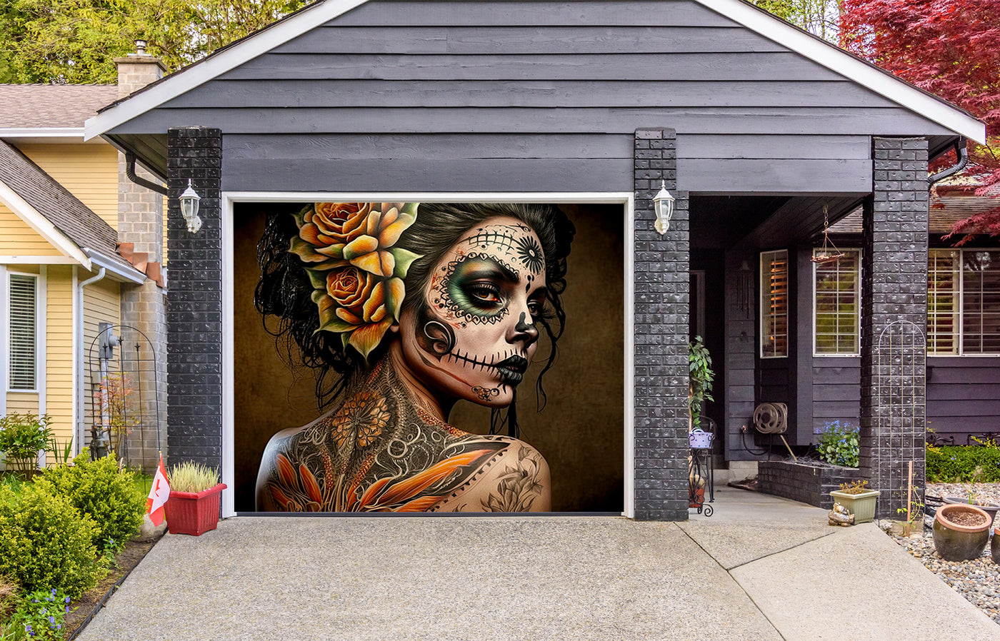 Day of the Dead Girl Garage Door Cover Banner Backdrop