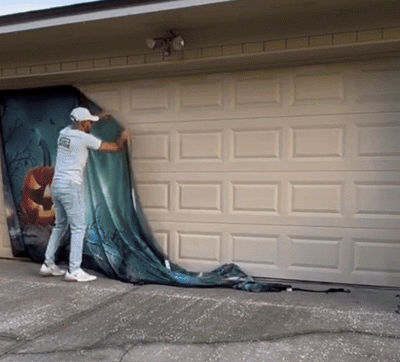 Lanterns In Graveyard In The Spooky Night Halloween Garage Door Cover Banner Backdrop