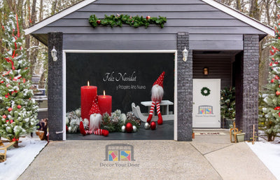 Decoración navideña con velas rojas y la inscripción Feliz Navidad y Próspero Año Nuevo Decoración de la cubierta de la puerta del garaje