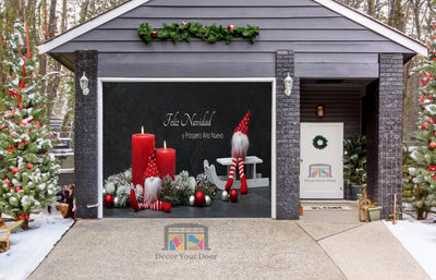 Decoración navideña con velas rojas y la inscripción Feliz Navidad y Próspero Año Nuevo Decoración de la cubierta de la puerta del garaje