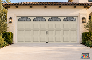 Desert Tan Printed Garage Door Cover with Wrought Iron Windows