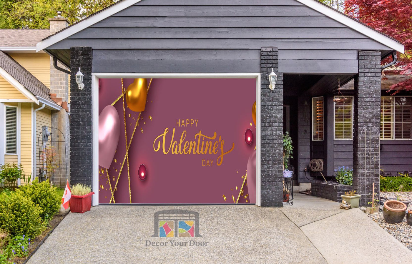 Happy Valentines Day Garage Door Cover Wrap Mural Home Decoration (Design #13)